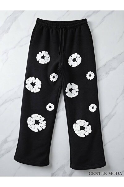 JANTIL MODA Unisex Oversize 3D Puffy Floral Detailed 3 Thread Sweatpants