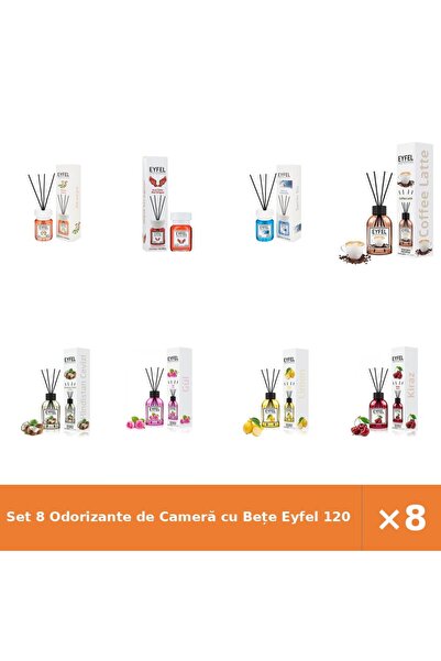 Eyfel Set 8 Odorizante de Cameră cu Bețe 120 ml – Acacia, Red Dragon, Cool Wa...