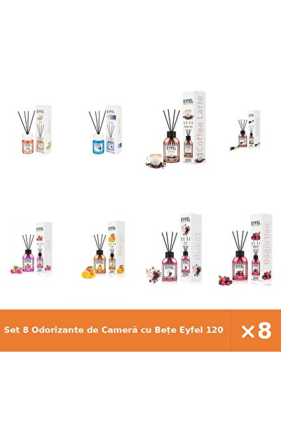 Eyfel Set 8 Odorizante de Cameră cu Bețe 120 ml - Acacia, Cool Water, Cafea, ...