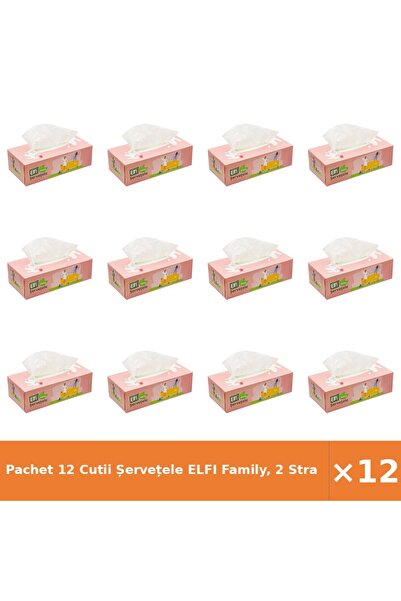 Elfi Pachet 12 Cutii Șervețele Family, 2 Straturi, 150 Buc/Set