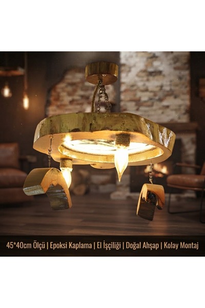 ✨ Evinizin Havasını Değiştirin! Doğal Ahşap & Rustik Epoksi LED Avize – Özel Tasarım