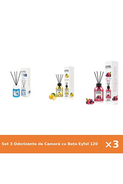Eyfel Set 3 Odorizante de Cameră cu Bețe 120 ml – Cool Water, Lămâie, Fructe ...