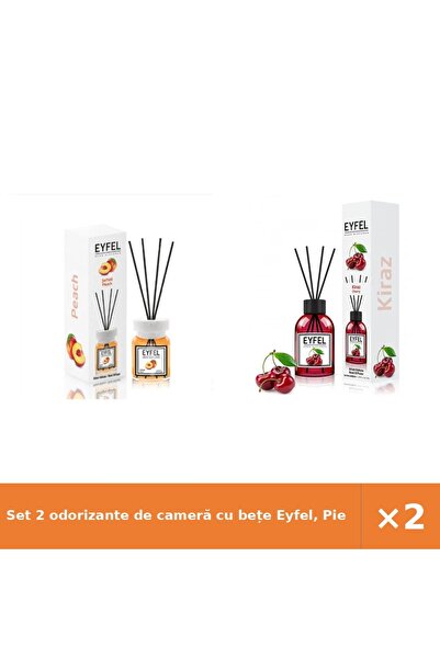 Eyfel Set 2 odorizante de cameră cu bețe Eyfel, Piersică + Cireșe, 120 ml