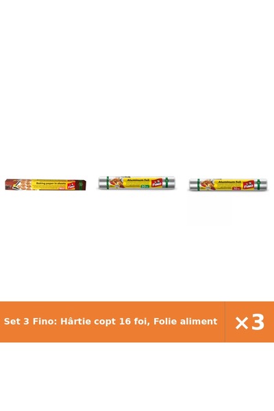 Fino Set 3 Fino: Hârtie copt 16 foi, Folie alimentară aluminiu 30 m, Folie al...