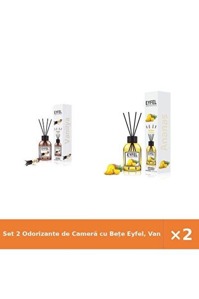 Eyfel Set 2 Odorizante de Cameră cu Bețe Eyfel, Vanilie + Ananas, 120 ml