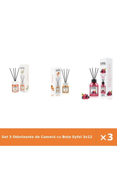 Eyfel Set 3 Odorizante de Cameră cu Bețe 3x120 ml - Acacia, Piersică, Fructe ...