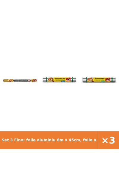 Fino Set 3 Fino: folie aluminiu 8m x 45cm, folie alimentară aluminiu 20m, fol...