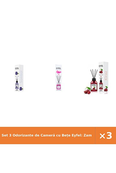 Eyfel Set 3 Odorizante de Cameră cu Bețe Eyfel: Zambile, Bubble Gum, Cireșe 3...