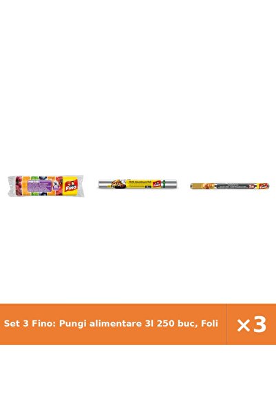 Fino Set 3 Fino: Pungi alimentare 3l 250 buc, Folie aluminiu grătar 8 m, Foli...