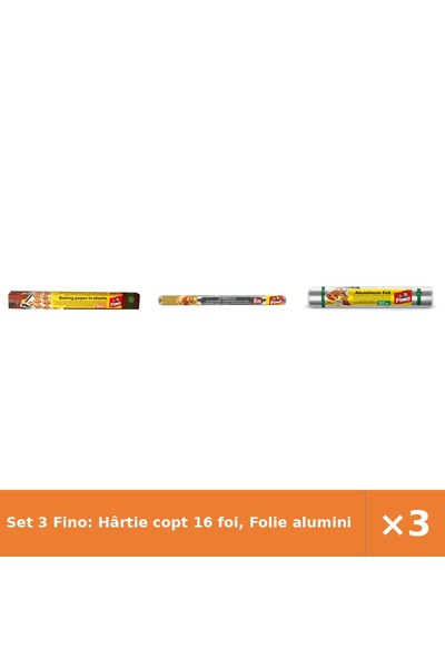 Fino Set 3 Fino: Hârtie copt 16 foi, Folie aluminiu 8 m x 45 cm, Folie alimen...