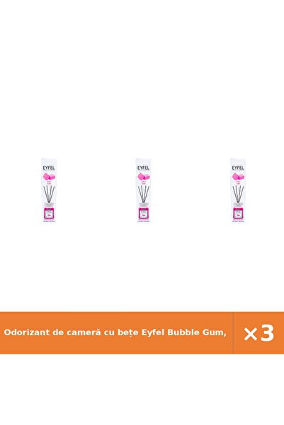 Eyfel Odorizant de cameră cu bețe Bubble Gum, set 3 buc x 120 ml, aromă dulce