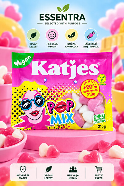 Essentra Home Katjes Pop Mix Vegan Yumuşak Şeker kaubonbon,soft candy