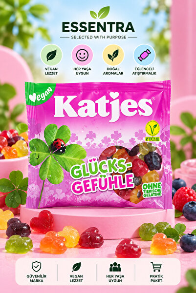 Essentra Home Katjes Glücks-Gefühle Vegan Fruchtgummi Vegan Meyveli Yumuşak Şeker / Fruchtgummi Helal sertifikalıdır.