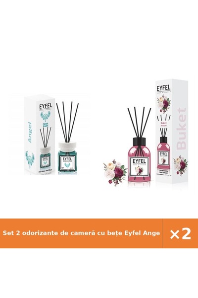 Eyfel Set 2 odorizante de cameră cu bețe Angel și Bouquet, 120 ml