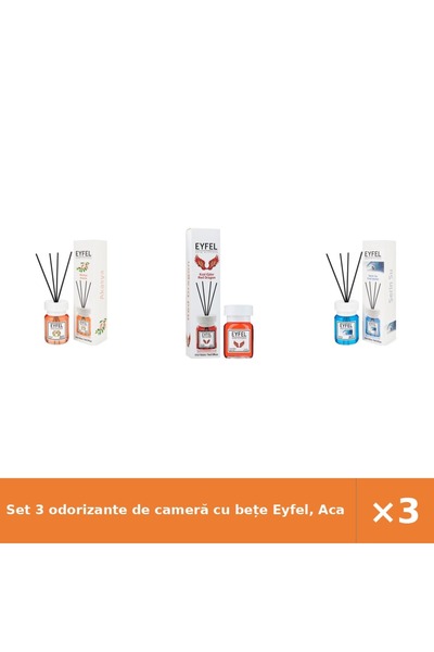 Eyfel Set 3 odorizante de cameră cu bețe Eyfel, Acacia + Red Dragon + Cool Wa...
