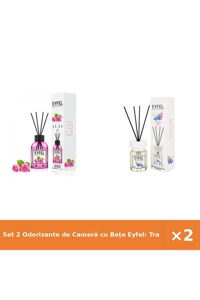 Eyfel Set 2 Odorizante de Cameră cu Bețe Eyfel: Trandafir + Orhidee, 120 ml