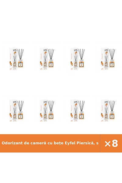 Eyfel Odorizant de cameră cu bețe Piersică, set 8 buc x 120 ml, aromă de pier...