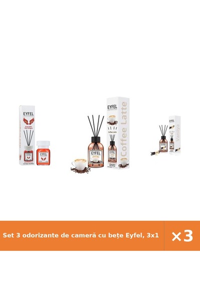 Eyfel Set 3 odorizante de cameră cu bețe Eyfel, 3x120 ml: Red Dragon, Cafea, ...