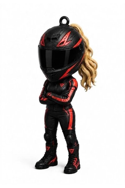 Generic Brand Motorcycle Rider with Helmet Blonde Hair Arms Crossed Female Fi...