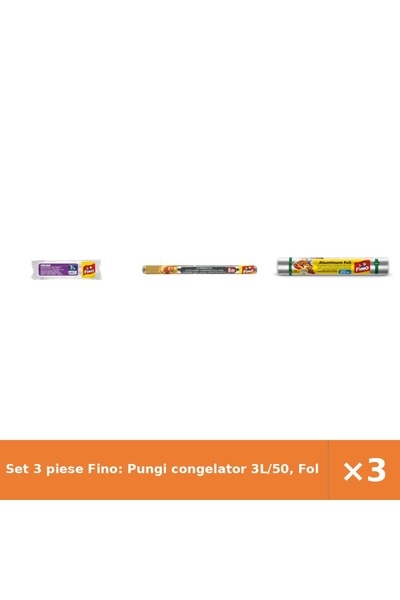 Fino Set 3 piese Fino: Pungi congelator 3L/50, Folie aluminiu 8 m x 45 cm, Fo...