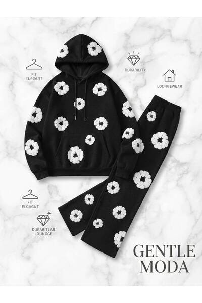 JANTIL MODA Unisex Oversize 3D Σετ Φόρμας με Κουκούλα και Λεπτομέρεια Ανάγλυφ...