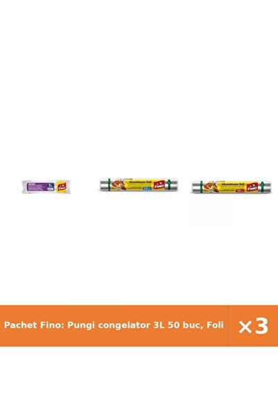 Fino Pachet Fino: Pungi congelator 3L 50 buc, Folie aluminiu 20 m și 10 m