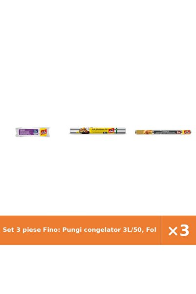 Fino Set 3 piese Fino: Pungi congelator 3L/50, Folie aluminiu grătar 8 m, Fol...