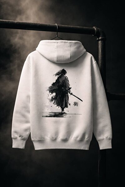 JANTIL MODA White Unisex Oversize 3 Thread Threaded Printed Hooded Sweatshirt...