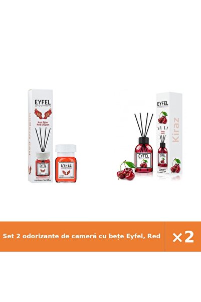 Eyfel Set 2 odorizante de cameră cu bețe Eyfel, Red Dragon + Cireșe, 2x120 ml