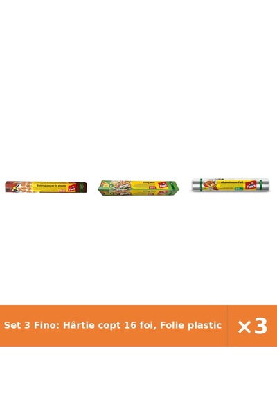 Fino Set 3 Fino: Hârtie copt 16 foi, Folie plastic Film 20 m, Folie alimentar...