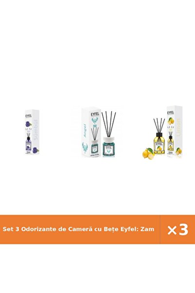 Eyfel Set 3 Odorizante de Cameră cu Bețe Eyfel: Zambile, Angel, Lămâie 3x120ml