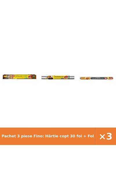 Fino Pachet 3 piese Fino: Hârtie copt 30 foi + Folie aluminiu grătar 8 m + Fo...