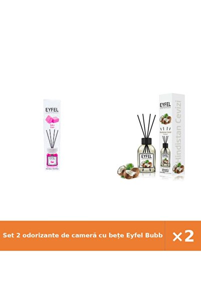 Eyfel Set 2 odorizante de cameră cu bețe Bubble Gum și Nucă de cocos, 120 ml