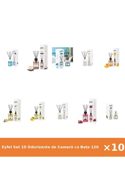 Eyfel Set 10 Odorizante de Cameră cu Bețe 120 ml - Cool Water, Ocean, Fructe ...