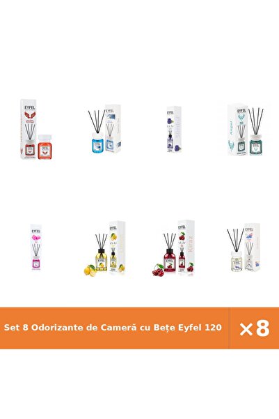 Eyfel Set 8 Odorizante de Cameră cu Bețe 120 ml - Red Dragon, Cool Water, Zam...