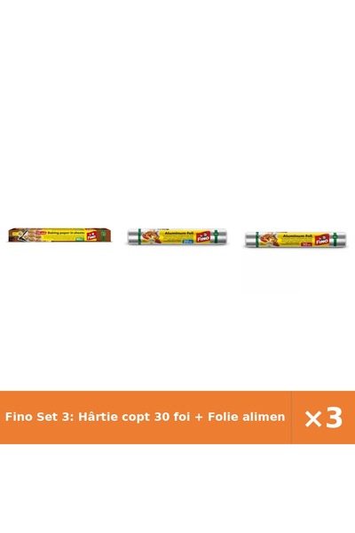 Fino Set 3: Hârtie copt 30 foi + Folie alimentară aluminiu 20 m + Folie alime...