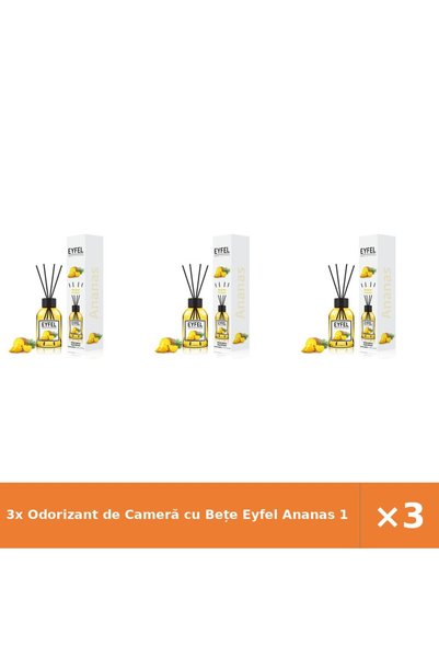 Eyfel 3x Odorizant de Cameră cu Bețe Ananas 120 ml - Parfum Îndelungat