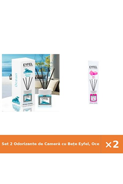 Eyfel Set 2 Odorizante de Cameră cu Bețe Eyfel, Ocean + Bubble Gum, 120 ml