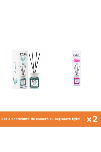Eyfel Set 2 odorizante de cameră cu bețișoare Angel + Bubble Gum, 2 x 120 ml