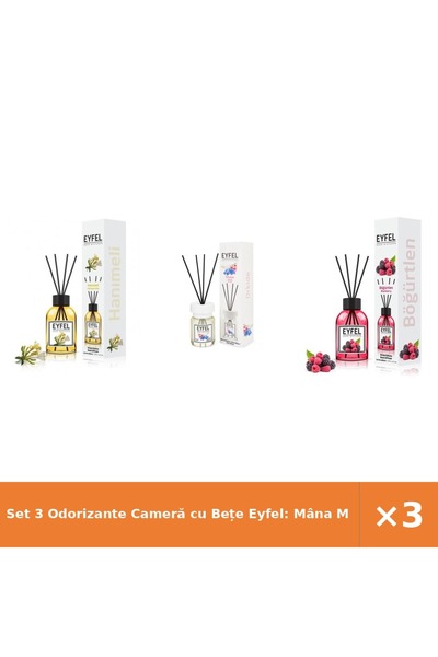 Eyfel Set 3 Odorizante Cameră cu Bețe Eyfel: Mâna Maicii Domnului, Orhidee, F...