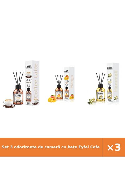 Eyfel Set 3 odorizante de cameră cu bețe Cafea, Mango, Măna Maicii Domnului, ...