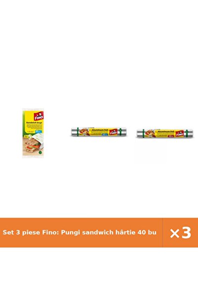 Fino Set 3 piese Fino: Pungi sandwich hârtie 40 buc + Folie aluminiu 20 m + F...