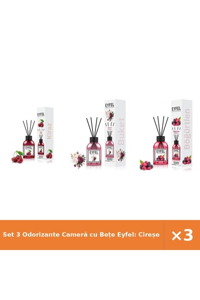Eyfel Set 3 Odorizante Cameră cu Bețe Eyfel: Cireșe, Bouquet, Fructe de Pădur...