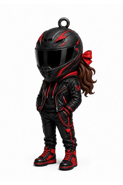 Generic Brand Motorcycle Rider Helmeted and Dressed Woman with Brown Hair Fig...
