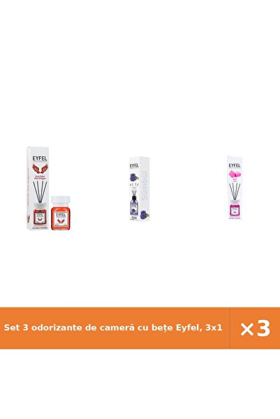 Eyfel Set 3 odorizante de cameră cu bețe Eyfel, 3x120 ml: Red Dragon, Zambile...