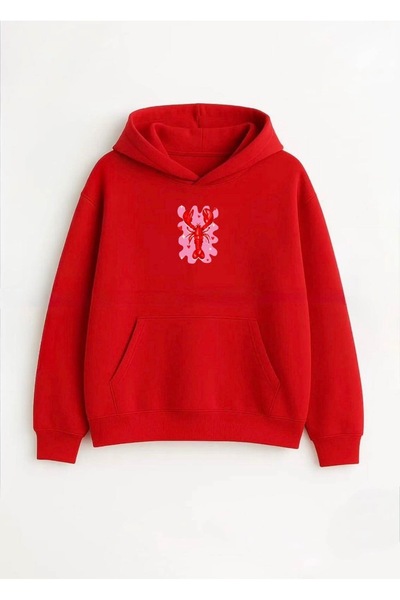 Kırmızı Ön Ve Arka Istakoz Baskılı Sweatshirt