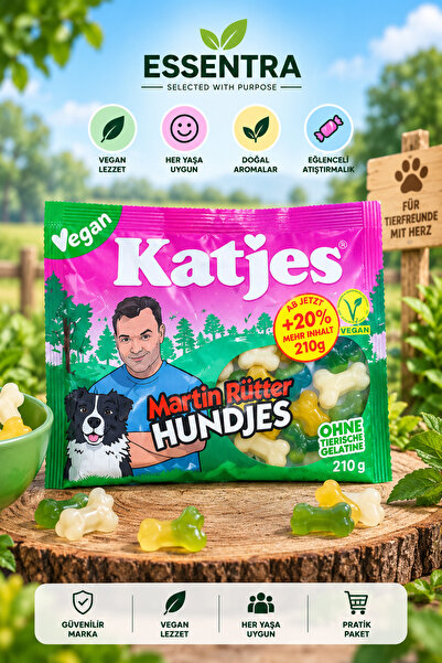 Essentra Home Katjes Martin Rütter Hundjes Fruchtgummi Vegan jelibon, meyveli yumuşak şeker,