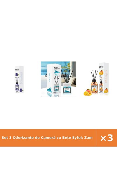 Eyfel Set 3 Odorizante de Cameră cu Bețe Eyfel: Zambile, Ocean, Mango 3x120ml