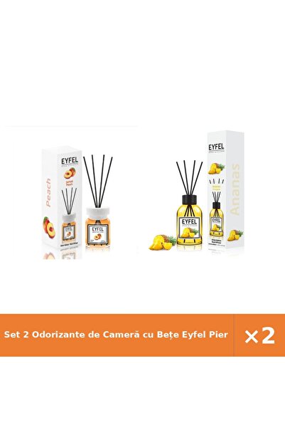 Eyfel Set 2 Odorizante de Cameră cu Bețe Piersică + Ananas, 2x120 ml