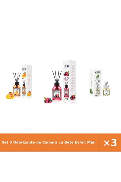 Eyfel Set 3 Odorizante de Cameră cu Bețe Eyfel: Mango, Fructe de pădure, Lăcr...